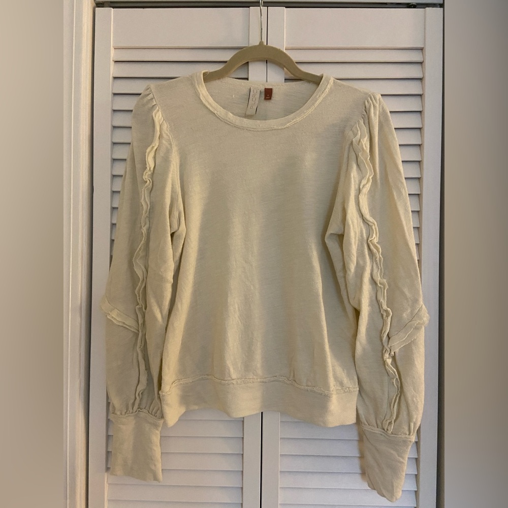 Pilcro Anthropologie Ruffle Sleeve Slub Knit Sweater Top